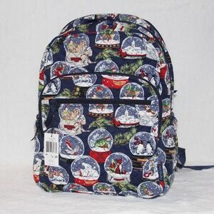 NWT Vera Bradley Large Campus Backpack Travel School Laptop Holidays Snow Globes